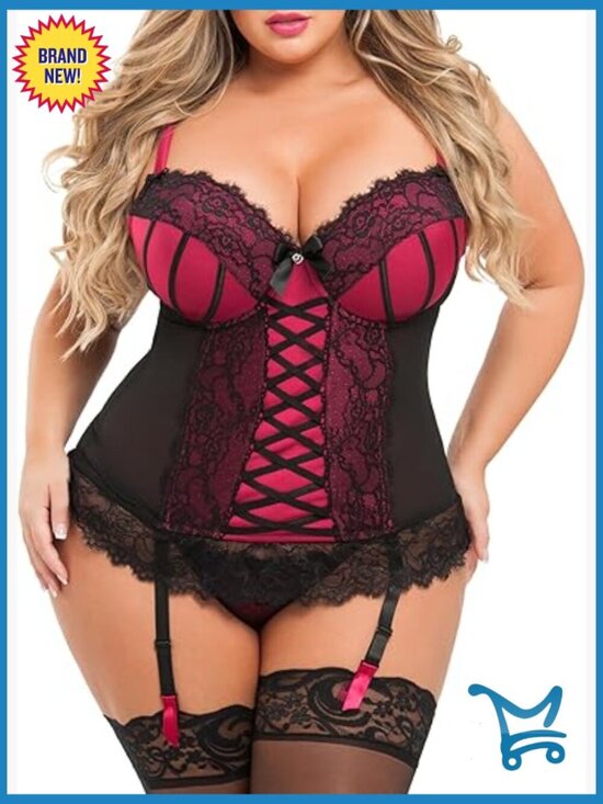 Other - Boudoir Belle Satin Push Up Basque Set with G-String